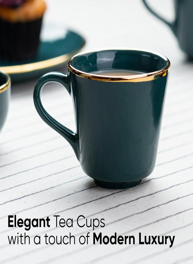 Shay طقم فناجين شاي سيراميك، 6 قطع، لون أخضر مخضر مع خط ذهبي حقيقي، 180 مل | طقم فناجين شاي من 6 قطع | لمسة نهائية لامعة | سيراميك فاخر | طقم فناجين شاي من 6 قطع (فناجين شاي - لون أخضر مخضر مع خط ذهبي) - Image 5